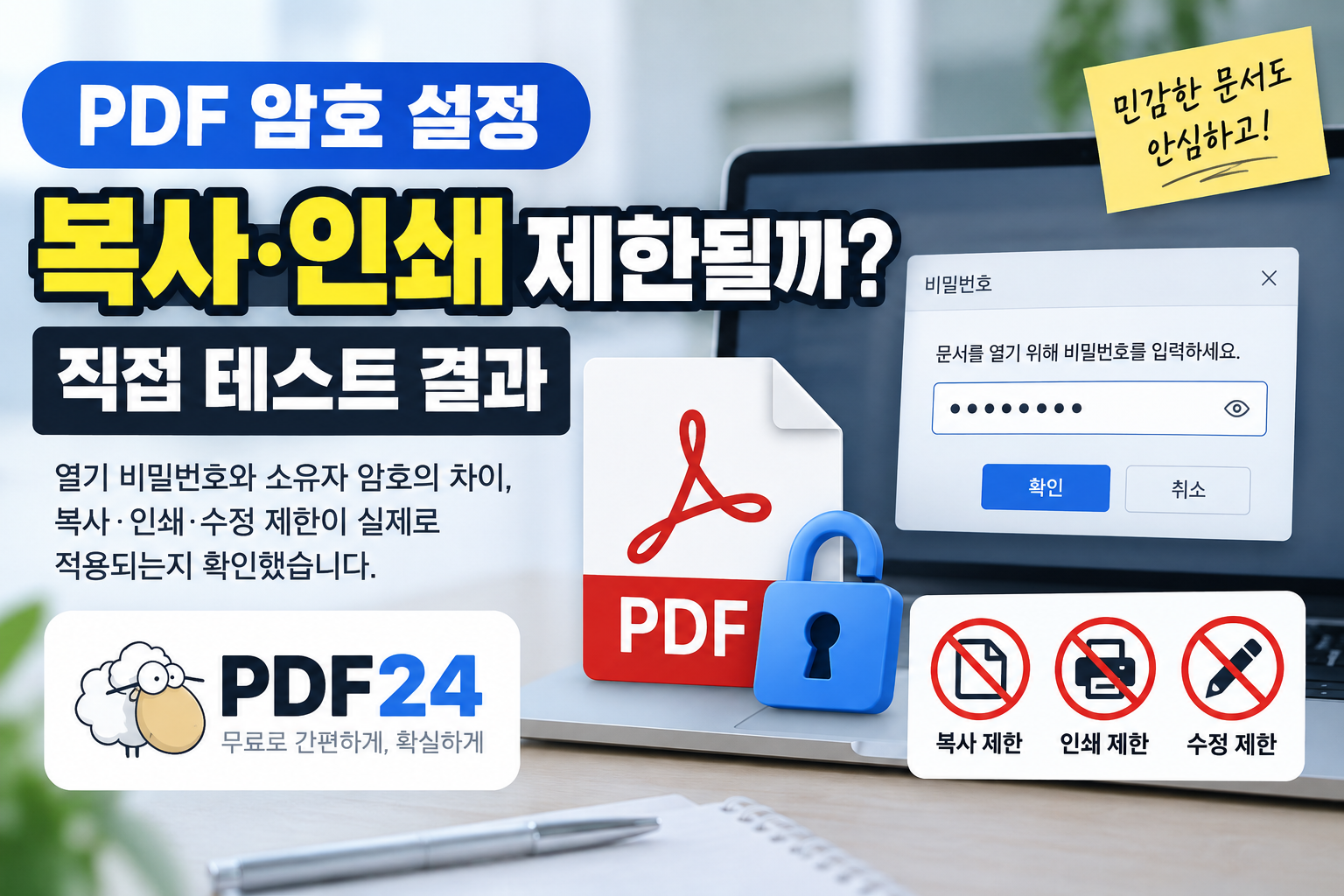 PDF 암호 설정 복사 인쇄 수정 제한 직접 테스트
