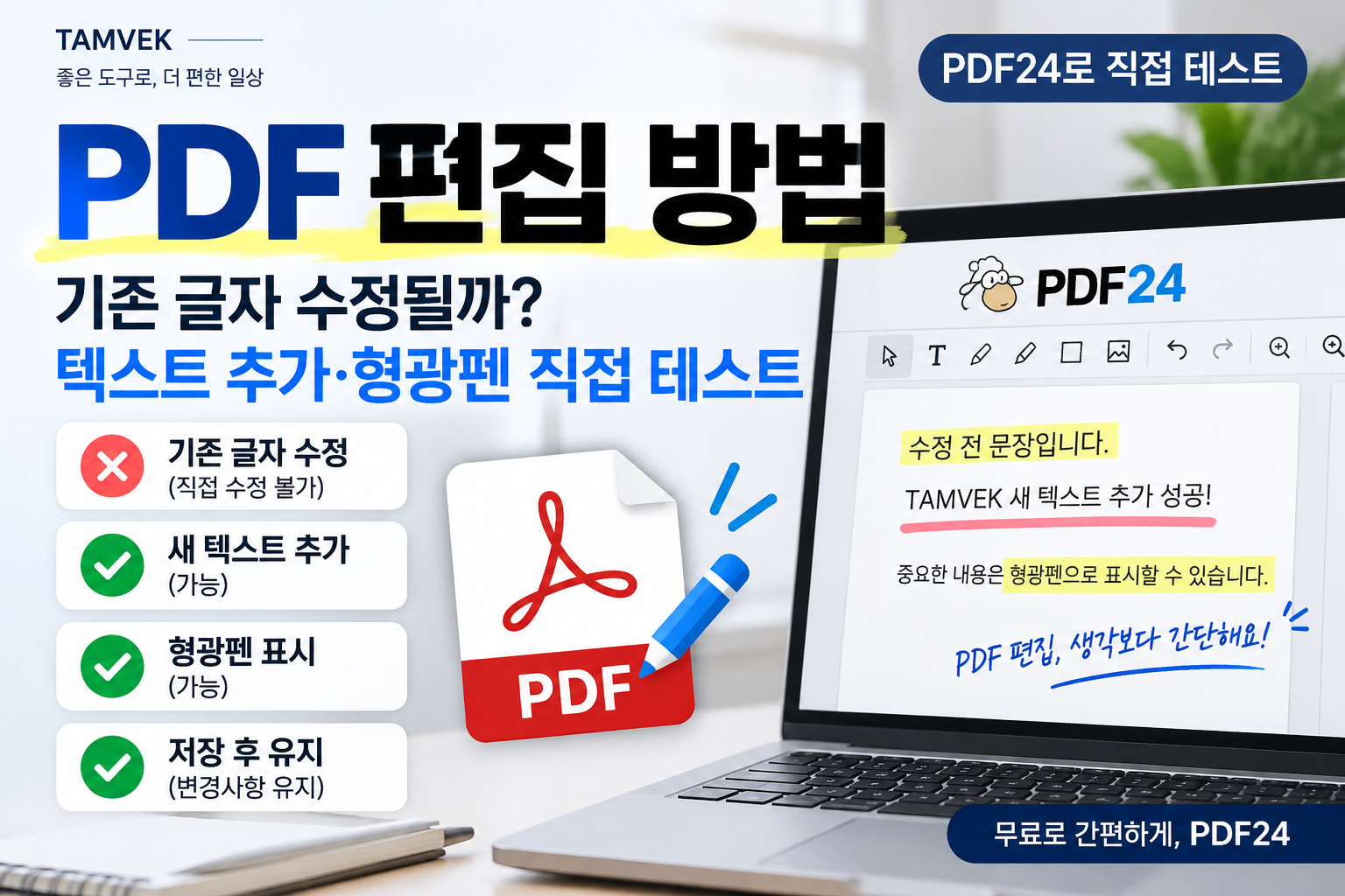 PDF 편집 방법 기존 글자 수정 새 텍스트 추가 형광펜 직접 테스트