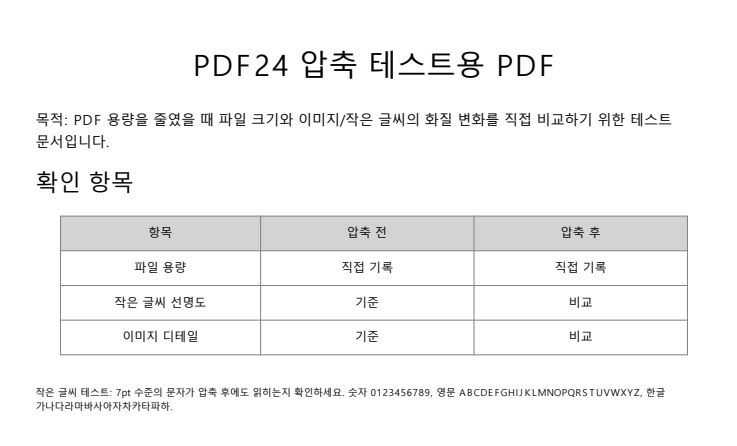 PDF24 압축 후 텍스트 화질 비교